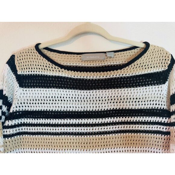 Liz Claiborne Striped Crochet Knit Linen Blend Pullover Sweater XL - Picture 4 of 6